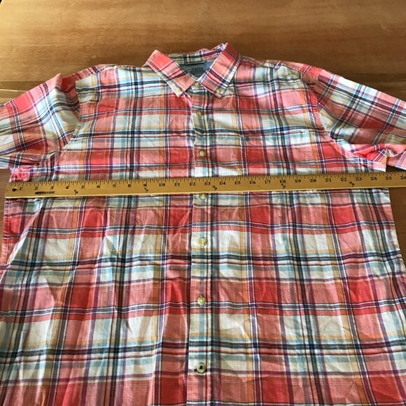 Izod Saltwater Relaxed Classics Shirt Men XL Orange Plaid Button Down Pocket - Picture 6 of 12